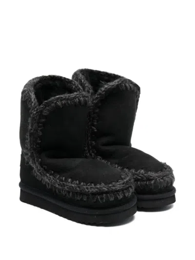 Mou Kids' Shearling Lined Boots In 黑色