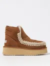 Mou Mini Eskimo Beige Ankle Boots With Logo Patch On The Rear In Leather And Suede Woman In Braun