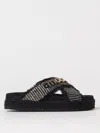Mou Crisscross Flats In Black Raffia In Black