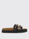 Mou Black Leather And Fabric Sandals
