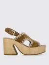 Mou Raffia Platform Sandals In Leather Color Suede