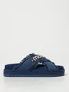 Mou Denim Cross-strap Sandals With Rubber Platform Sole In Blue
