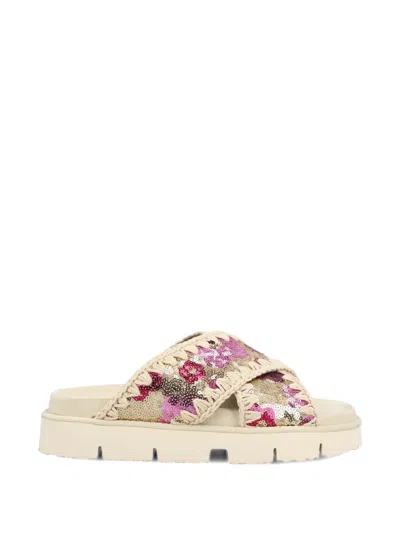 Mou Criss Cross Embellished Flat Sandals In Multi