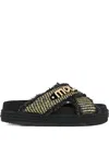 Mou Frayed Cross-strap Sandals In Black