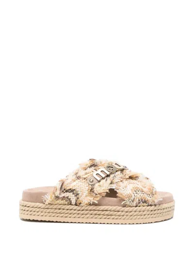 Mou Fringed Crossover-strap Sandals In Neutral