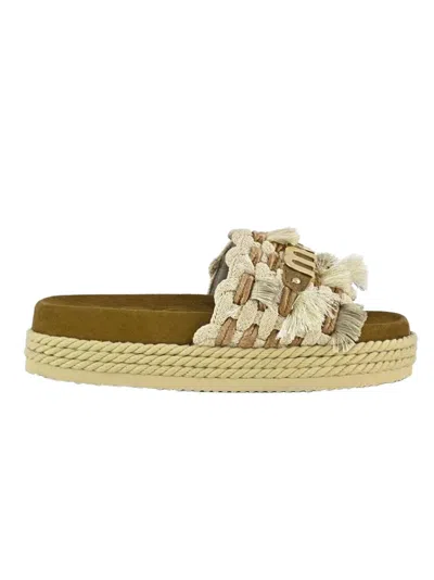 Mou Fringe-detail Woven Rope Sandals With Cushioned Footbed In Neutral