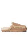 Mou Contrast-stitching Shearling Slippers In Beige