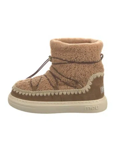 Pre-owned Mou Fur Colorblock Pattern Lace-up Boots In Neutral