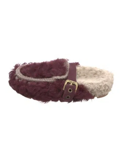 Pre-owned Mou Fur Mules In Burgundy