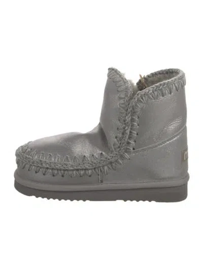 Pre-owned Mou Fur Trim Lace-up Boots In Blue