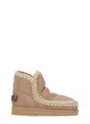 Mou Eskimo 18 Low Heels Ankle Boots In Camel Suede In Brown