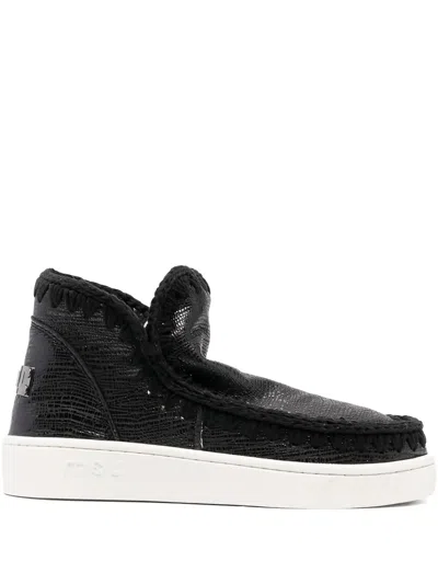 Mou Grained-leather Whipstitch Sneakers In Black