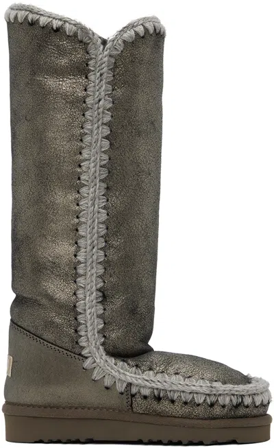 Mou Gray 40 Shearling Boots In Dublk Dust Black