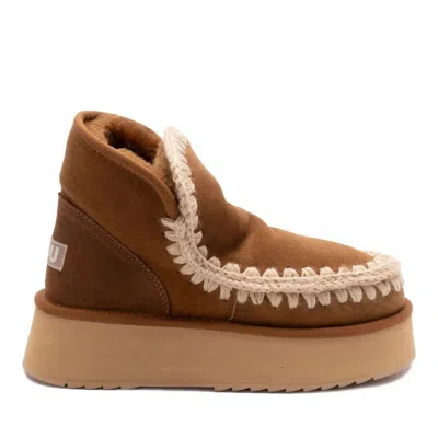 Mou Gray Eskimo Platform Sheepskin Mini Boots In Brown