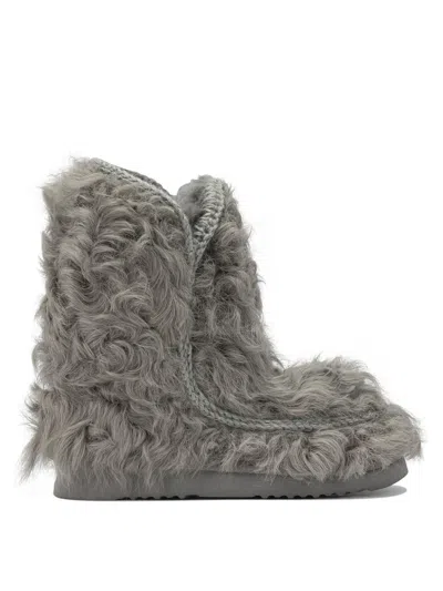 Mou Grey Sheepskin Ankle Boots In Gray