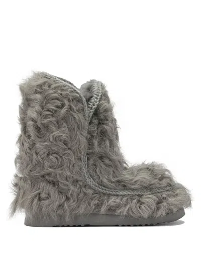 Mou Grey Sheepskin Ankle Boots In Gray