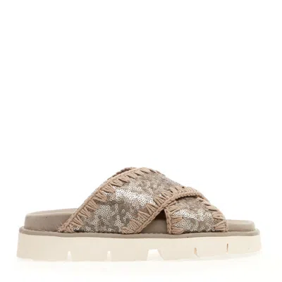 Mou Gunmetal Sequin Cross Wedge In Neutrals