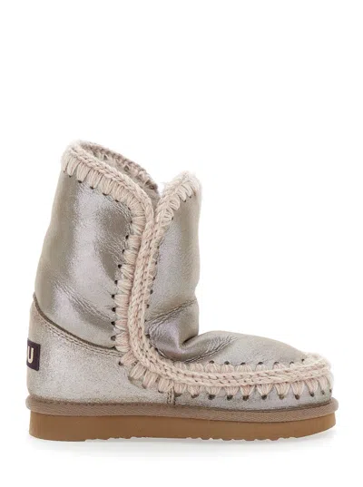 Mou Hand-crocheted Wool Sheepskin Boot In Silver