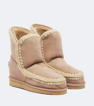 Mou Inner Wedge Shearling-lined Suede Ankle Boots In Neutral