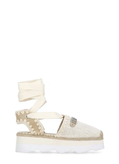 Mou Ivory Cotton And Leather Sandals In White