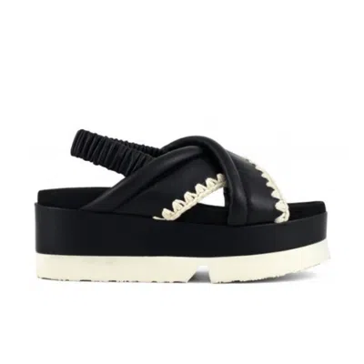 Mou Japanese Criss-cross Platform Sandal In Black/ivory