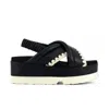 MOU JAPANESE CRISS-CROSS PLATFORM SANDAL IN BLACK/IVORY