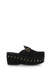 Mou Crochet-trim Suede Clogs In Black