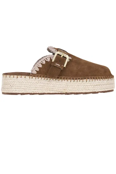 Mou Suede Jute Clog With Signature Crochet Detailing In Black