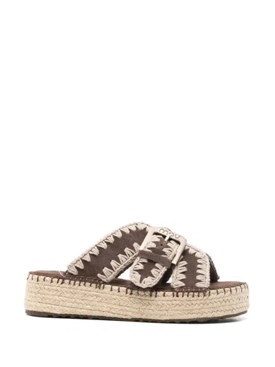 Mou Crochet-trim Buckle-fastening Sandals In Brown