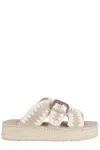 Mou Handcrafted Suede Platform Sandals With Jute Sole In Gray
