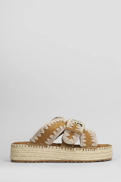 Mou Jute Sandal Sandals In Leather Color Suede In Brown