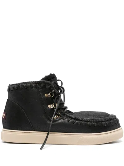 Mou Lace-up Shearling Sneakers In Black