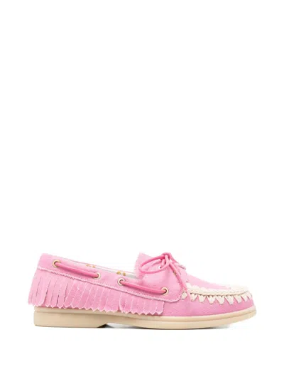 Mou Lace-up Round-toe Loafers In Pink