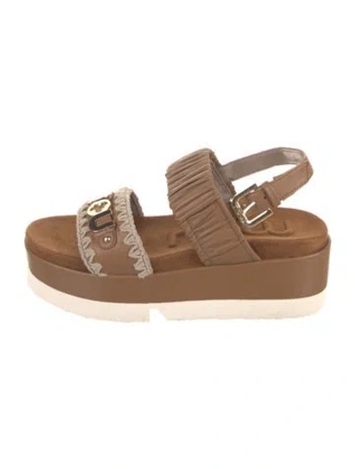 Pre-owned Mou Leather Braided Accents Slingback Sandals In Brown