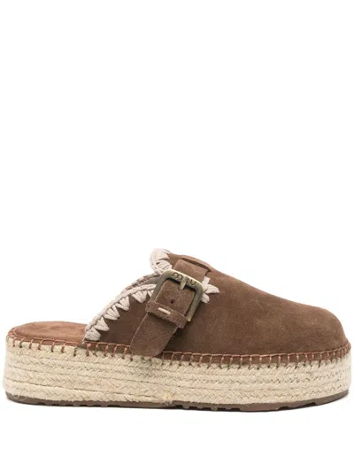 Mou Suede Jute Clog With Signature Crochet Detailing In Black