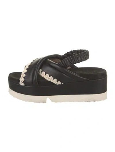 Pre-owned Mou Leather Colorblock Pattern Slingback Sandals In Black