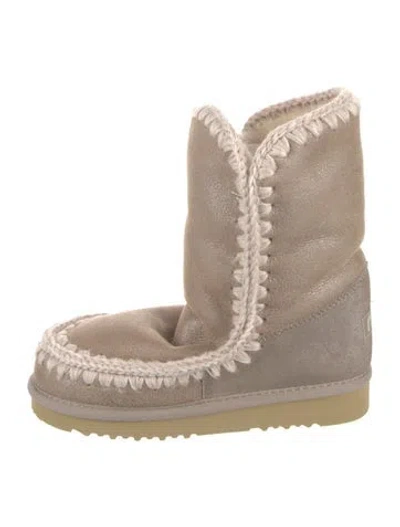 Pre-owned Mou Leather Crochet Trim Boots In Brown