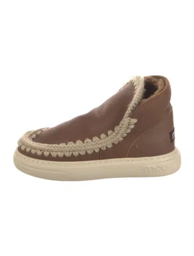 Pre-owned Mou Leather Crochet Trim Boots In Brown