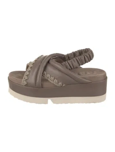 Pre-owned Mou Leather Crochet Trim Slingback Sandals In Neutral