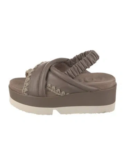 Pre-owned Mou Leather Crochet Trim Slingback Sandals In Neutral