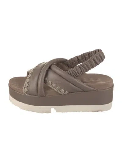 Pre-owned Mou Leather Crochet Trim Slingback Sandals In Neutral
