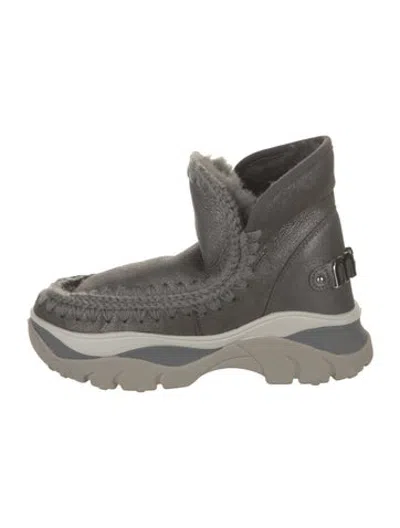 Pre-owned Mou Leather Crochet Trim Snow Boots W/ Tags In Grey