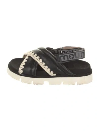 Pre-owned Mou Leather Patterned Slingback Sandals In Black