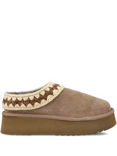 MOU LEATHER PLATFORM SLIPPERS