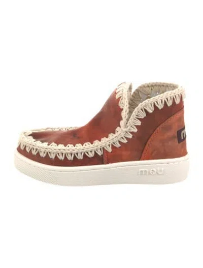 Pre-owned Mou Leather Printed Lace-up Boots In Brown