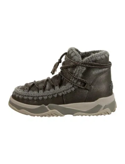 Pre-owned Mou Leather Printed Lace-up Boots In Gray