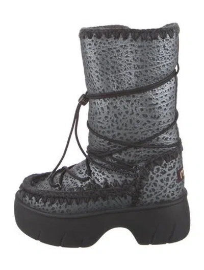 Pre-owned Mou Leather Printed Lace-up Boots W/ Tags In Blue
