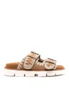 Mou New Bio With Buckles Brown Suede Sandal With Embroidery - New Bio With Buckles