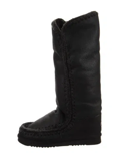Pre-owned Mou Leather Whipstitch Trim Boots In Black