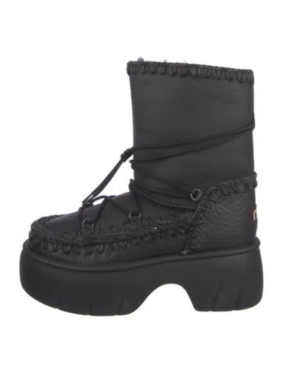 Pre-owned Mou Leather Whipstitch Trim Lace-up Boots W/ Tags In Black